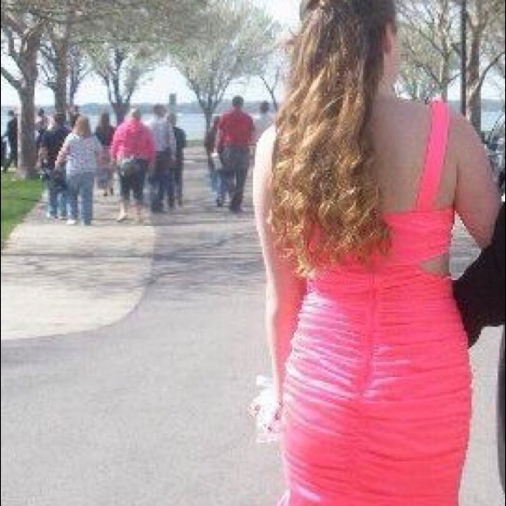 Hot Pink Long Ruched Prom Dress